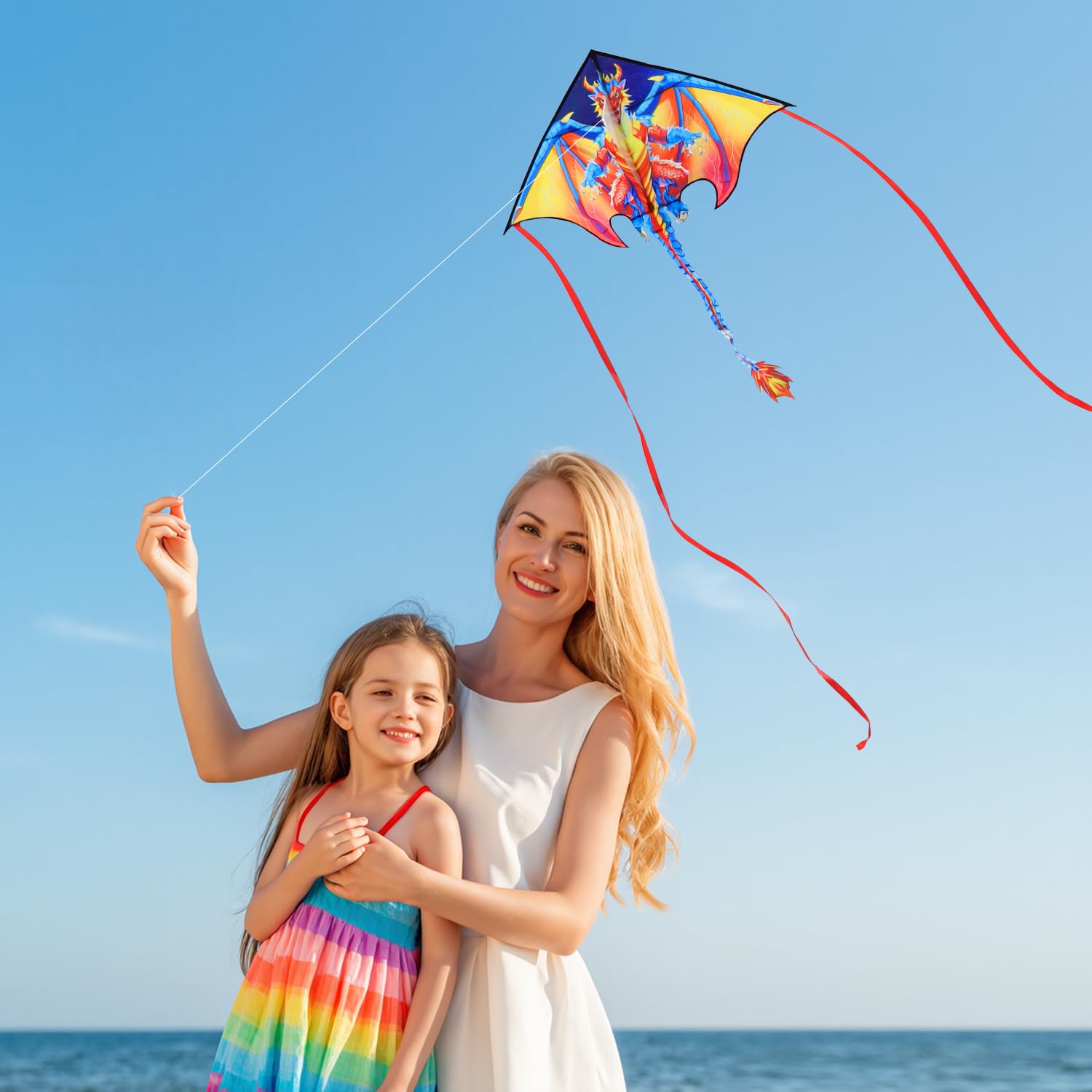 HONBO Drachen für Kinder und Erwachsene, Kinder Drachen mit Langem Schwanz,Drachenschnur inklusive
