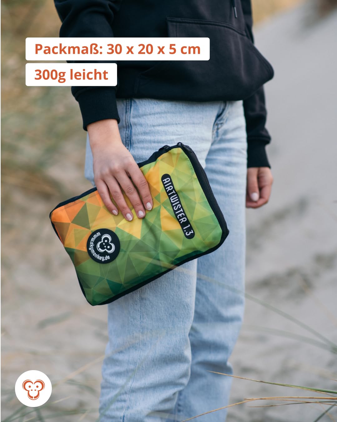 Skymonkey Airtwister 1.3 Lenkmatte inkl. Packsack & Flugschlaufen - Lenkdrachen bereits fertig angeleint, ready 2 fly, Kite mit stabilen Polyester Ripstop Material, Flugdrachen für Einsteiger geeignet