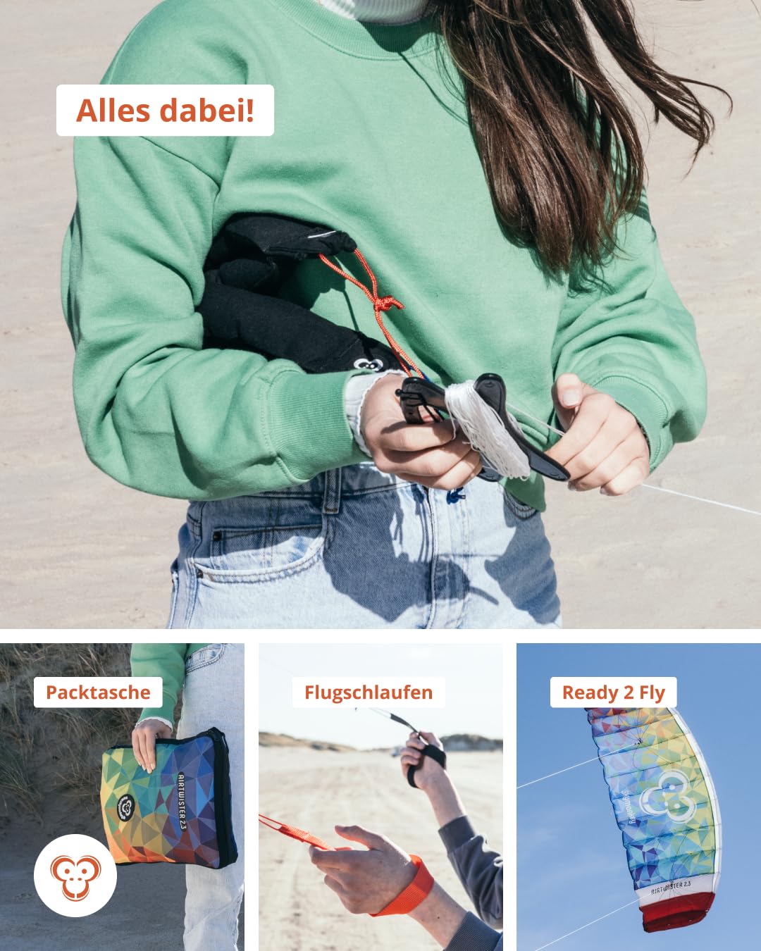 Skymonkey Airtwister 1.3 Lenkmatte inkl. Packsack & Flugschlaufen - Lenkdrachen bereits fertig angeleint, ready 2 fly, Kite mit stabilen Polyester Ripstop Material, Flugdrachen für Einsteiger geeignet