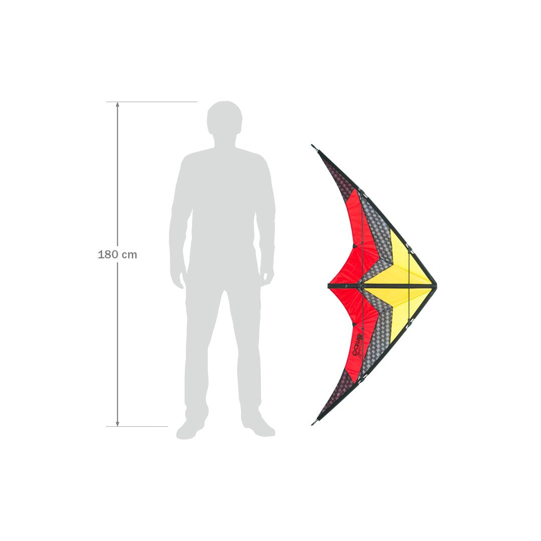 HQ Design - Limbo II Lenkdrachen Zweileiner Flugdrachen Allround Drachen für Kinder und Erwachsene ab 10 Jahren 67x155cm inkl. 40kp Polyesterschnüre 2x20m 2-6 Bft (Lava)