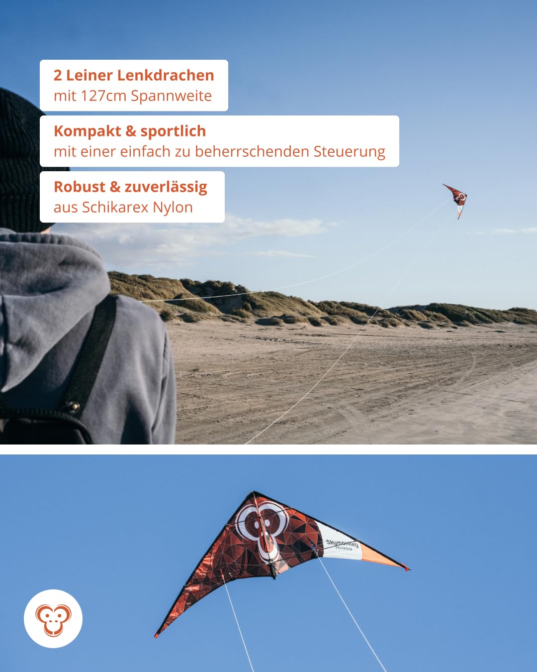 Skymonkey Fastrider Lenkdrachen Kinder, Jugendliche und Erwachsene, 2-Leiner Lenkdrache, Spannweite: 127cm - Rainbow