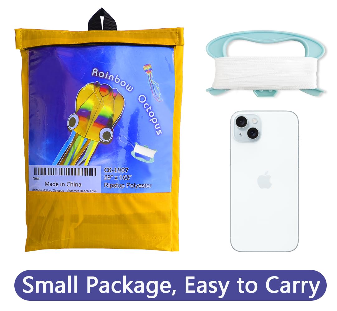 großer Octopus Drachen Flugdrachen Einleiner, Large Easy Flyer Regenbogendrachen mit Langen bunten Schwänzen für Spiele und Aktivitäten im Freien für Erwachsene