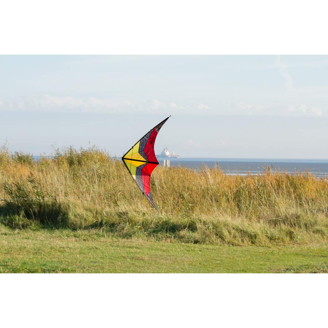 HQ Design - Limbo II Lenkdrachen Zweileiner Flugdrachen Allround Drachen für Kinder und Erwachsene ab 10 Jahren 67x155cm inkl. 40kp Polyesterschnüre 2x20m 2-6 Bft (Lava)