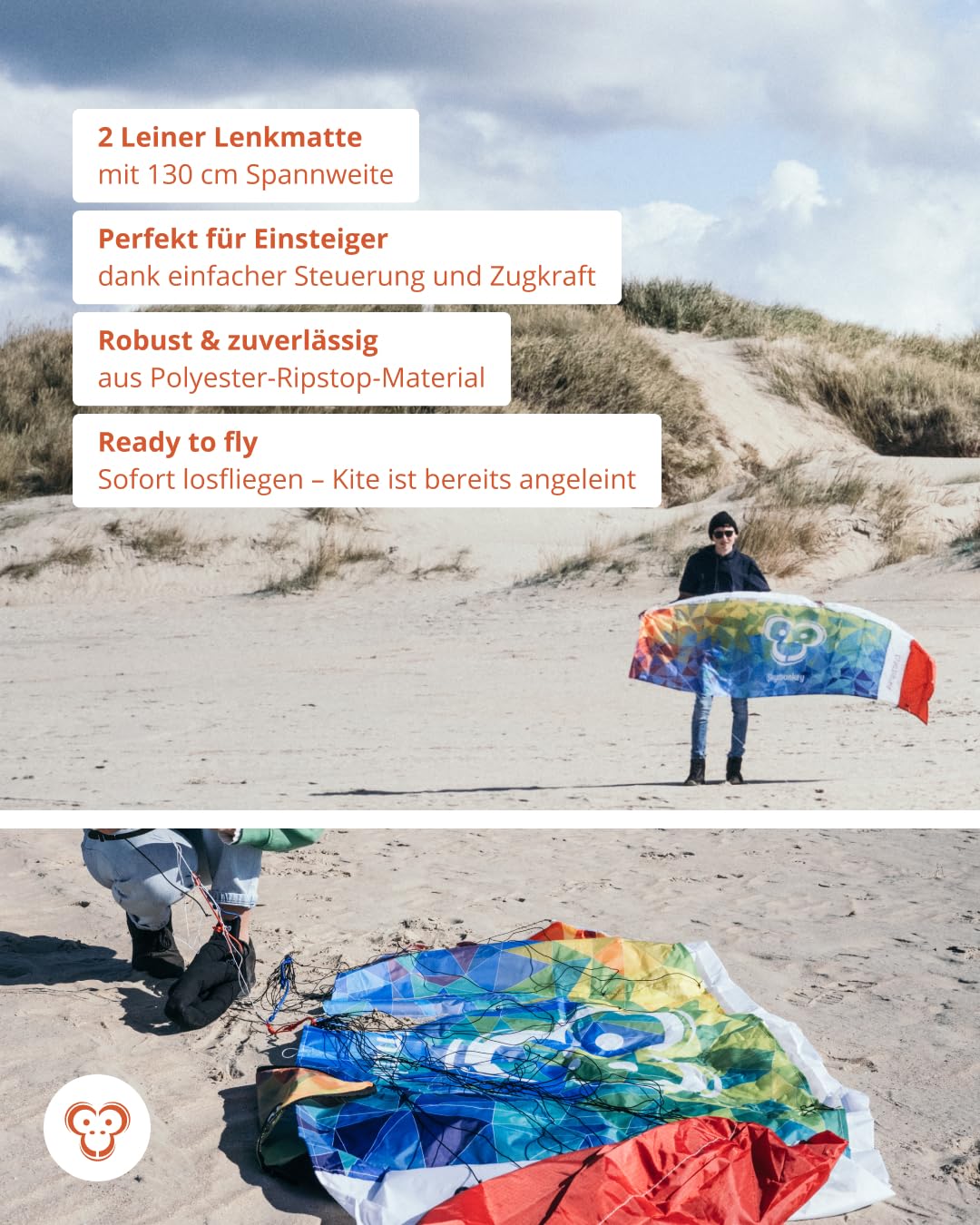 Skymonkey Airtwister 1.3 Lenkmatte inkl. Packsack & Flugschlaufen - Lenkdrachen bereits fertig angeleint, ready 2 fly, Kite mit stabilen Polyester Ripstop Material, Flugdrachen für Einsteiger geeignet