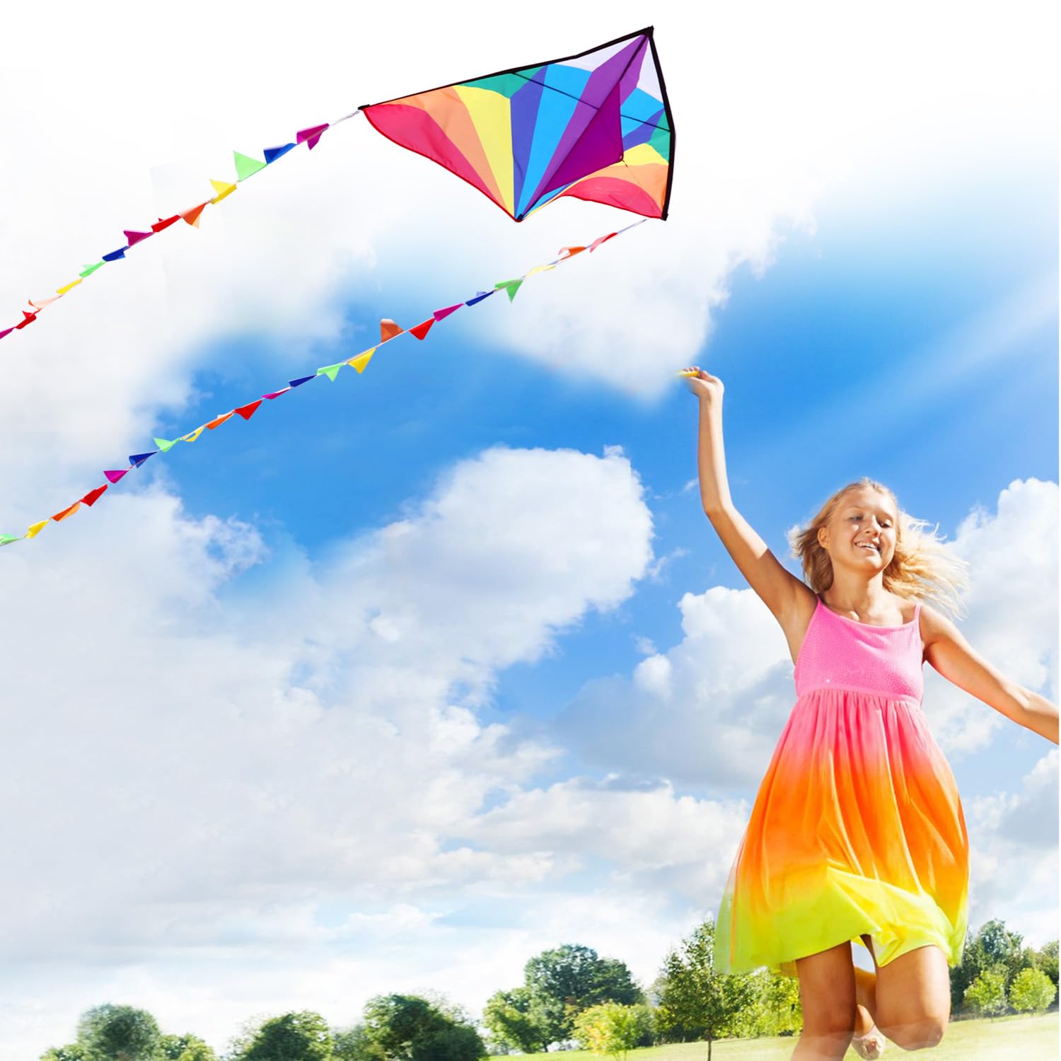 HONBO Kinder Drachen Große Delta Kites für Kinder und Erwachsene für Beach Trip Outdoor Games,Perfekt für Anfänger,String Line Inklusive Spielzeuge einfach zu fliegen Kites mit farbigen Farben Tail