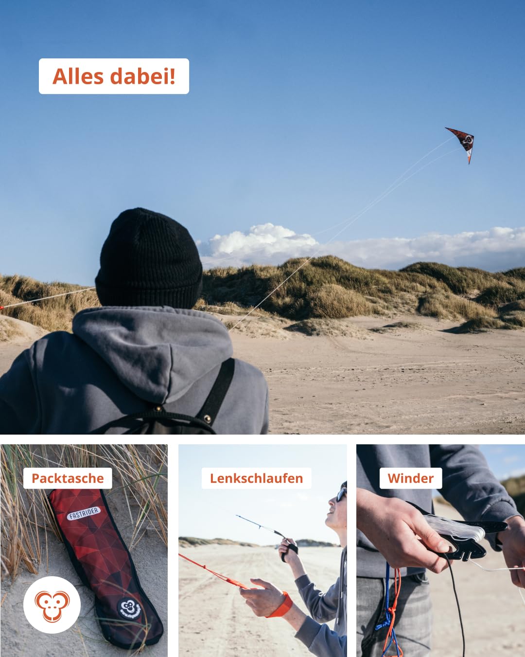 Skymonkey Fastrider Lenkdrachen Kinder, Jugendliche und Erwachsene, 2-Leiner Lenkdrache, Spannweite: 127cm - Rainbow