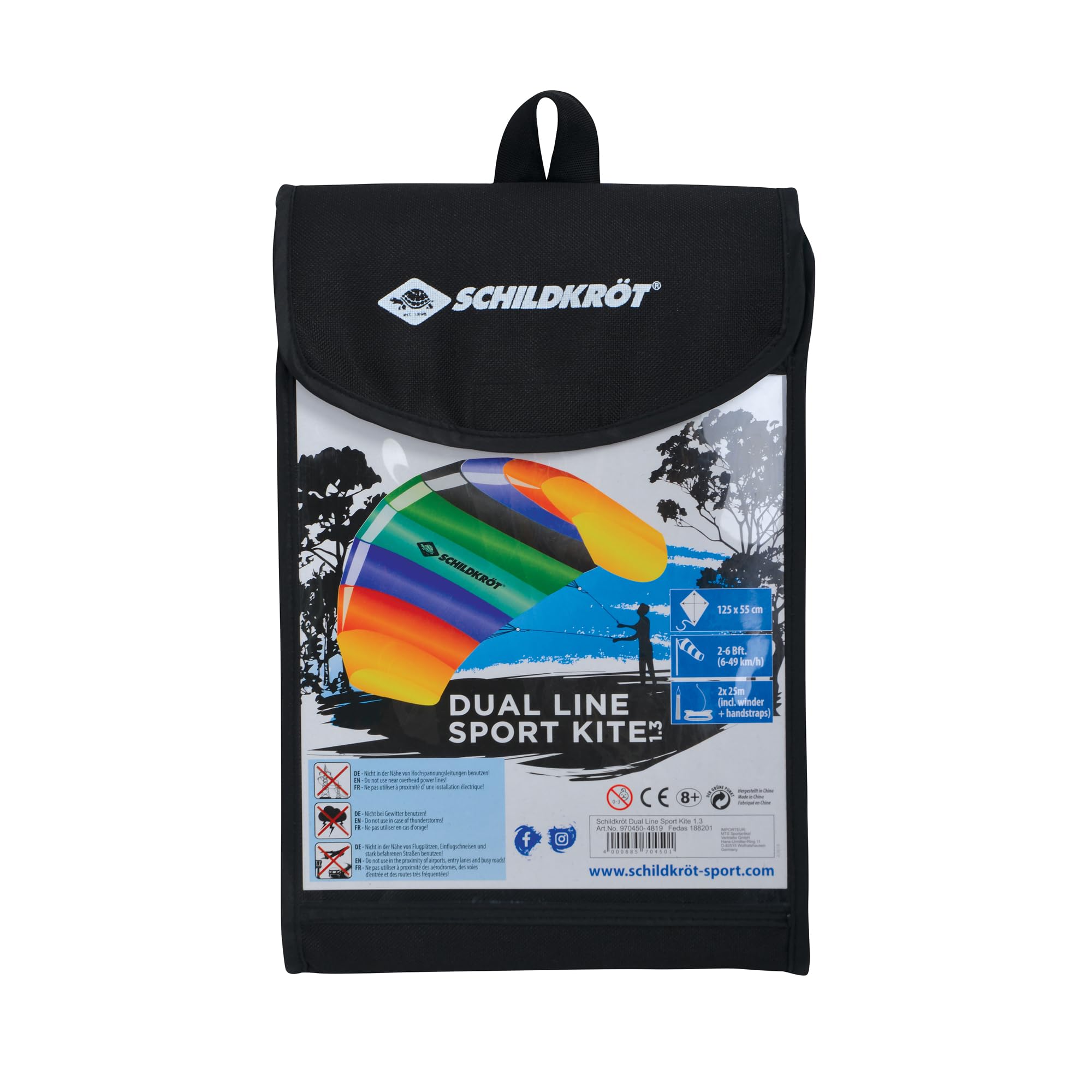 Schildkröt Dual Line Sport Kite 1.3, Zweileiner Lenkmatte, ab 8 Jahren, 55 x 125cm, inkl. Polyester Flying Line (25kp), 2 x 25m auf Winder mit Schlaufen, 3-6 Beaufort, 970450