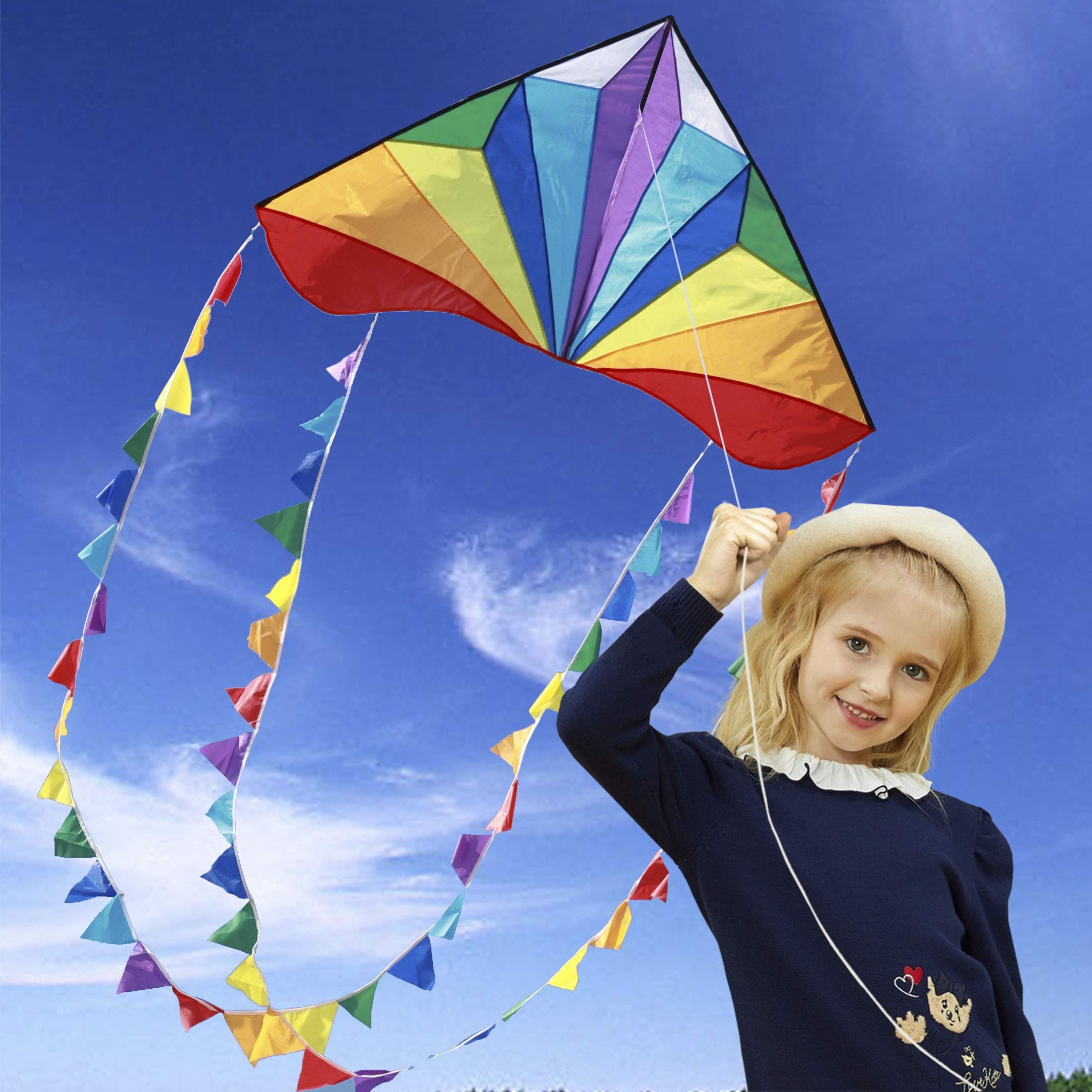 HONBO Kinder Drachen Große Delta Kites für Kinder und Erwachsene für Beach Trip Outdoor Games,Perfekt für Anfänger,String Line Inklusive Spielzeuge einfach zu fliegen Kites mit farbigen Farben Tail